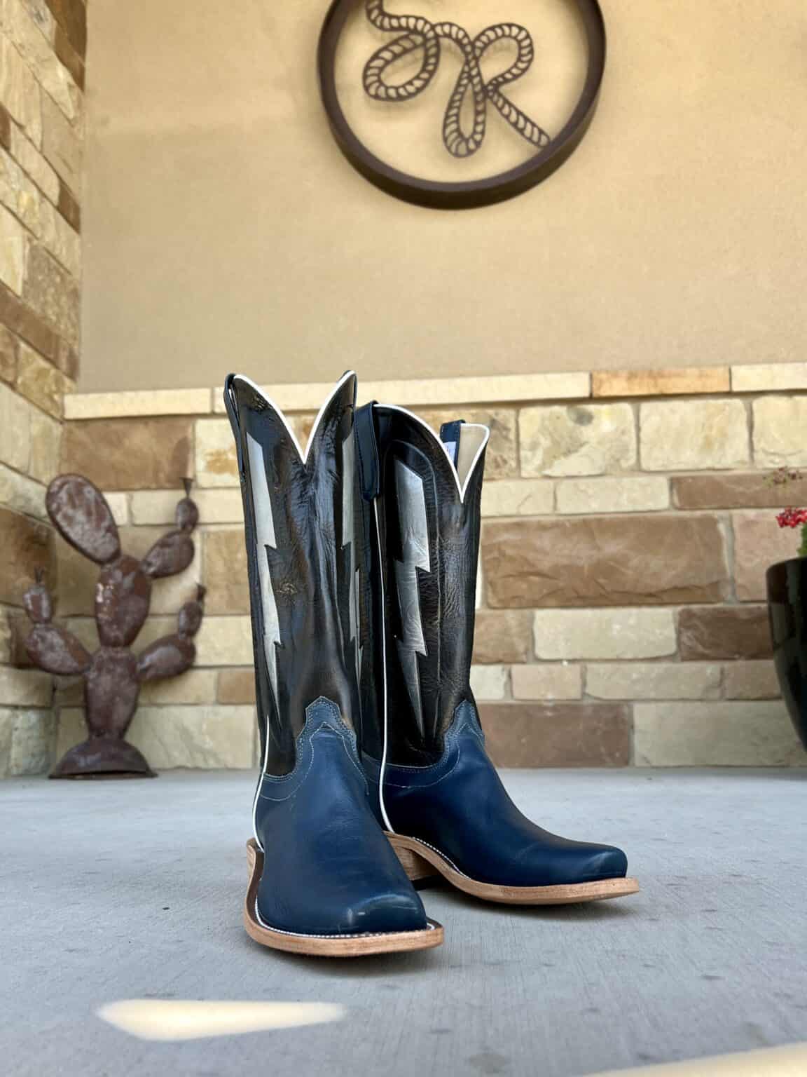 Olathe Men's Navy Burnished Calf Boot Saddle Rags