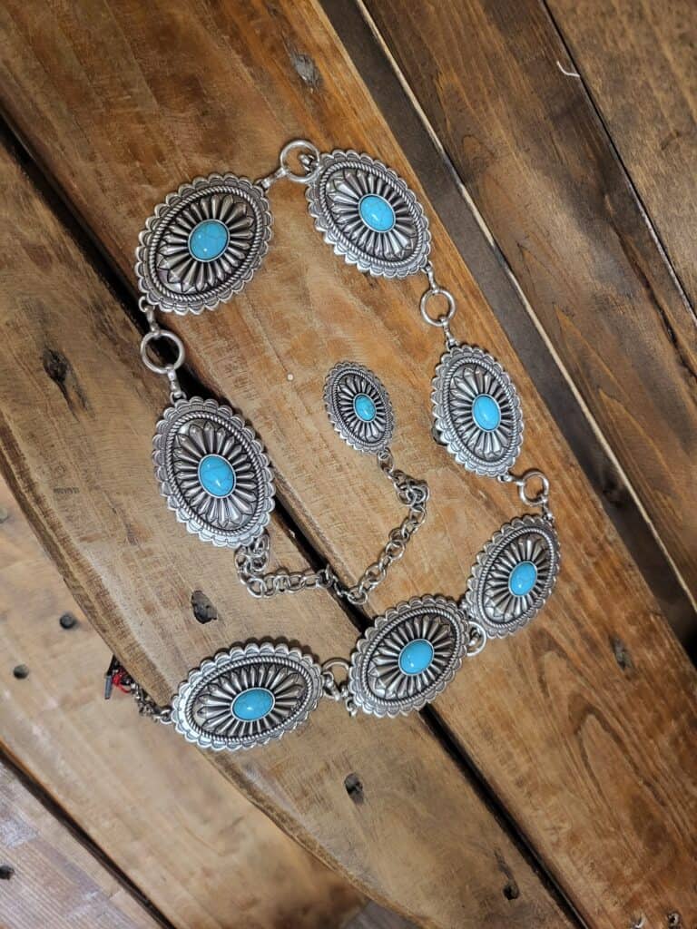 8987 2 Pcs Turquoise Concho Chain Belt Adjustable Waist Belts For Women WINDLAND Concho Chain Belt For Women Waist Chain Jean Belt  main image 3