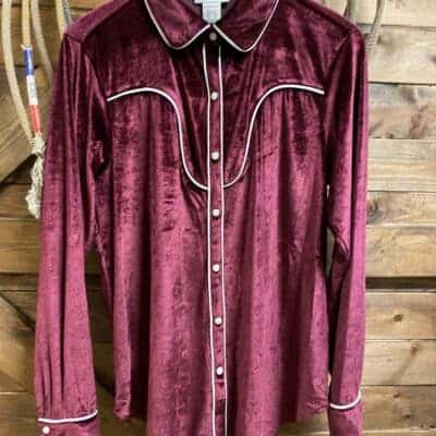 Womens Ariat Burgundy Velvet Pearl Snap