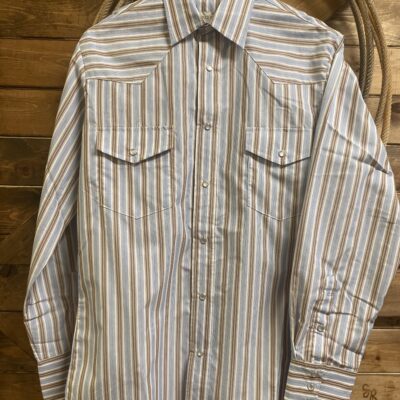 Mens Roper L/S Pearl Snap 2 Pocket Brown/Blue Stripe