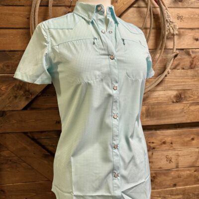 BRKWY Turquoise Gingham Short Sleeve Performance Shirt