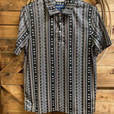 Mens Panhandle Slim S/S Pearl Snap Polo Black Aztec