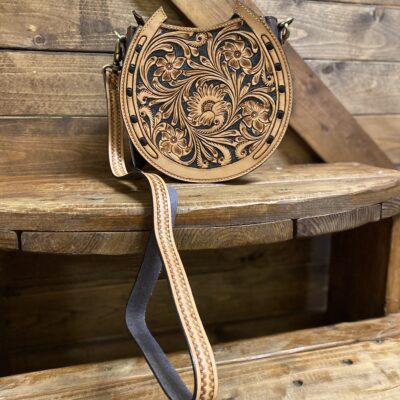 American Darling Tooled Leather Horseshoe Canteen Bag