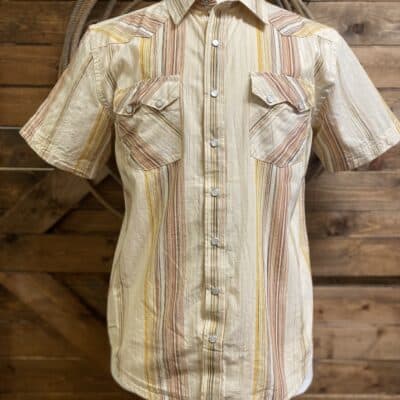 Mens Panhandle Slim S/S Pearl Snap Taupe Stripe