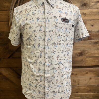 Mens Rock&Roll S/S Tek Button Down Roughstock Print