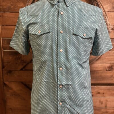Mens Panhandle Slim S/S Pearl Snap Turquoise/Cream