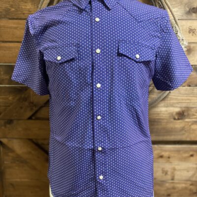 Mens Panhandle Slim S/S Pearl Snap Blue Diamond Print