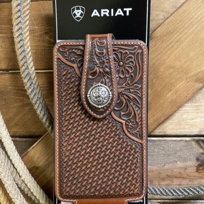Ariat Cell Phone Carry Case Brown Tooled Leather