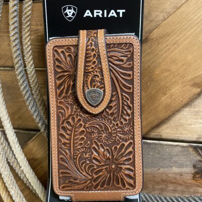 Ariat Cell Phone Carry Case Brown Floral Tooled Leather