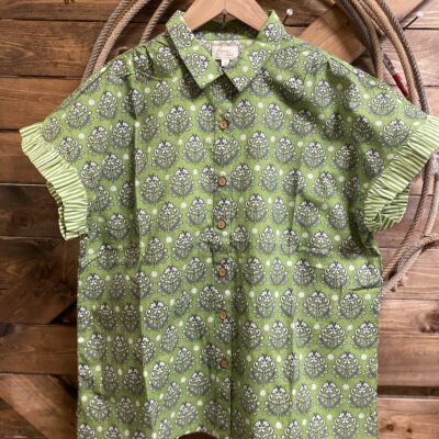 Womens Layerz Stevie Top Green Print