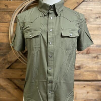 Mens Rock&Roll S/S Tek W/Pearl Snaps Olive