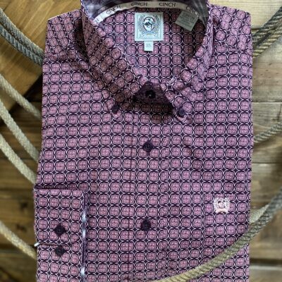 Mens Cinch Classic L/S Button Down Pink/Purple Geo Print