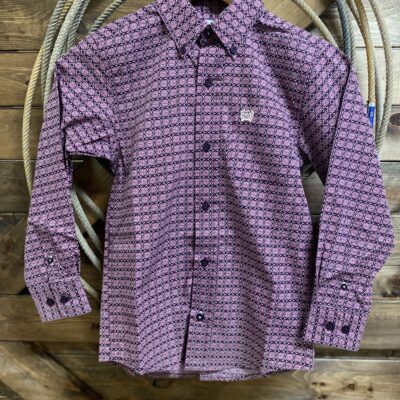 Boys Cinch Classic L/S Button Down Pink/Purple Geo Print