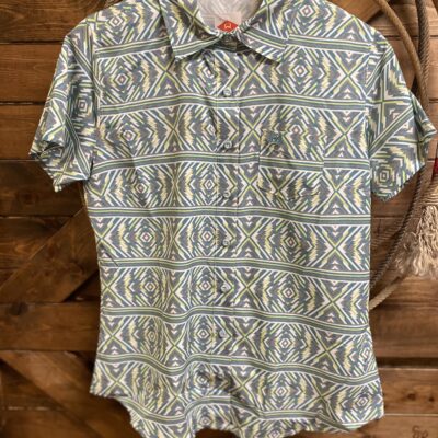 Womens Cinch S/S Arena Flex Blue/Green Aztec