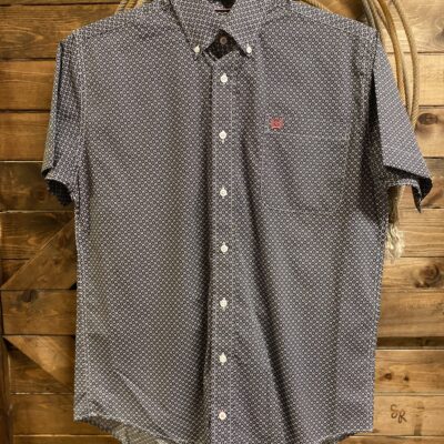 Mens Cinch S/S Classic Button Down Grey/Pink Print