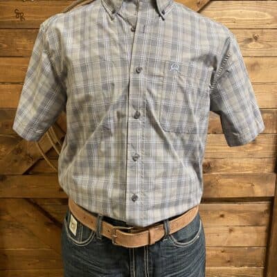 Mens Cinch S/S Arena Flex Button Down Grey/Blue Plaid
