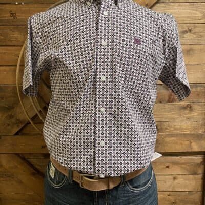 Mens Cinch Classic S/S Button Down White/Black/Purple Print