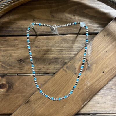 Navajo Pearl & Saucer with Turquoise 4MM Necklace