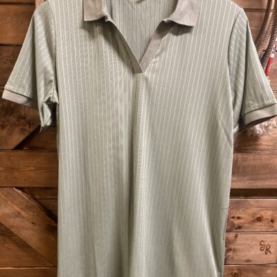 Womens Grace+Emma S/S Striped Polo Sage Green