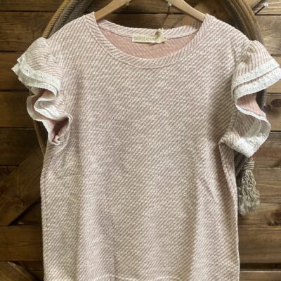 Womens Grace+Emma Knit S/S Ruffled Top Pink/Silver