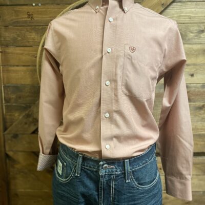 Mens Ariat Wrinkle Free L/S Button Down Brick Red