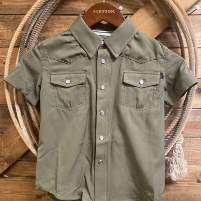 Boys Rock&Roll S/S Tek Western Pearl Snap Olive
