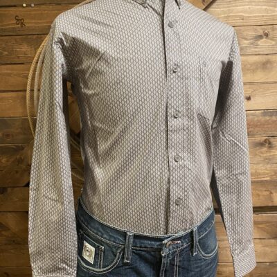 Mens Stetson L/S Button Down Grey Print