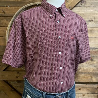 Mens Cinch S/S Arena Flex Burgundy Zig Zag Print
