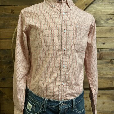 Mens Cinch Modern Fit L/S Button Down Red/Grey Print