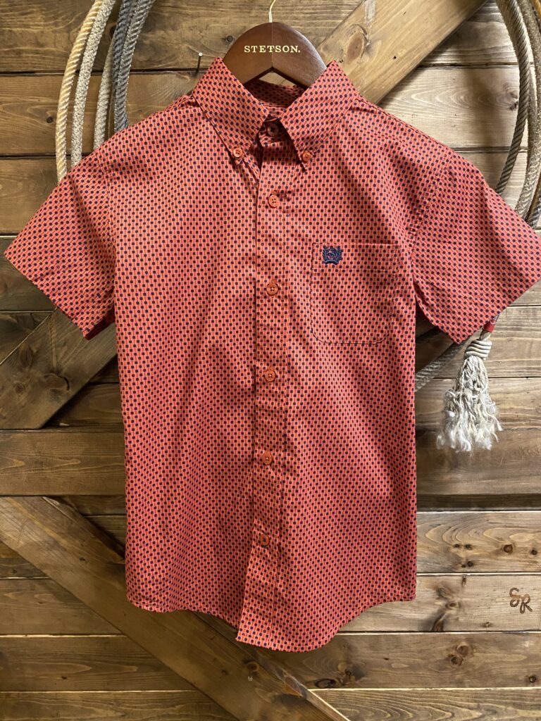 Boys Cinch S/S Classic Button Down Red/Blue Print - Saddle Rags