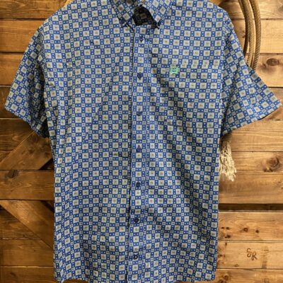 Mens Cinch Classic S/S Button Down Royal/Turquoise Print