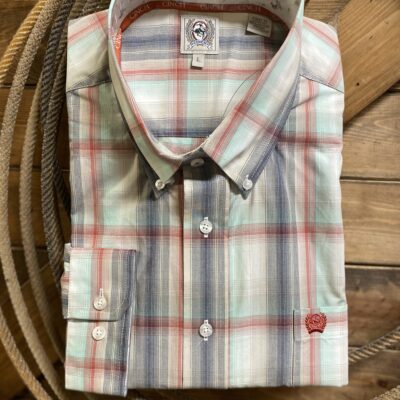 Mens Cinch Classic L/S Button Down Red/Turquoise Plaid