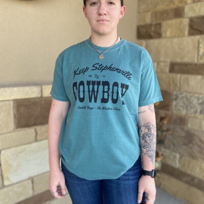 Saddle Rags Keep Stephenville Cowboy Tee