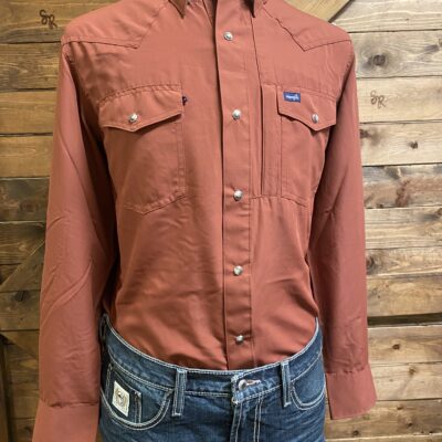 Mens Wrangler Performance L/S Pearl Snap Brick Red