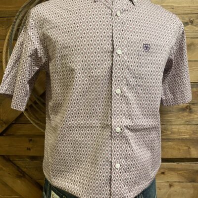 Mens Ariat Wrinkle Free Classic S/S Button Down Lilac Diamond Print
