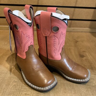 Old West Kids Square Toe Boot Tan/Pink