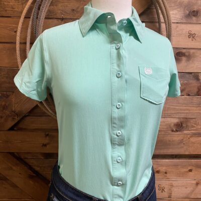 Womens Cinch Arena Flex S/S Button Down Polo Mint