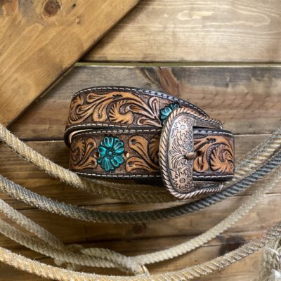 Womens Hand-Painted Turquoise Floral Belt