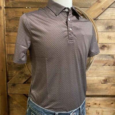 Mens Panhandle Slim S/S Performance Polo W/Pearl Snap Brown Print