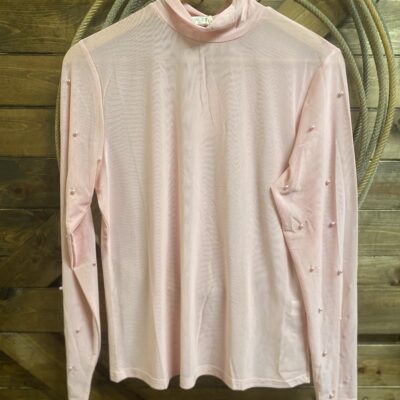 Womens Grace+Emma Pink Pearl Mesh Mock Neck