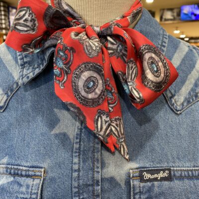 Fringe Scarves Silk Twilly Red/Turquoise Concho