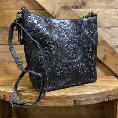American Darling Black Tooled Leather Crossbody
