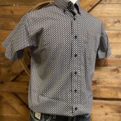 Mens Cinch Classic S/S Button Down Black/Sky Blue Print