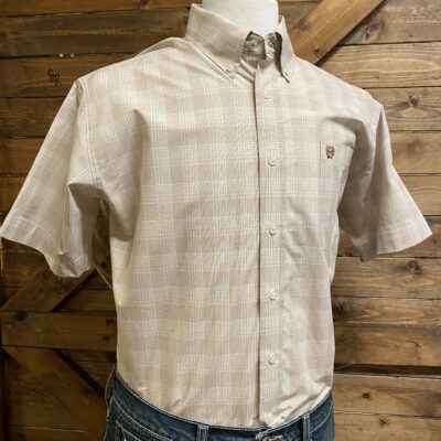 Mens Cinch Classic S/S Button Down Khaki Plaid