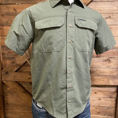 Mens Cinch Arena Flex Ripstop Vented S/S Button Down Olive