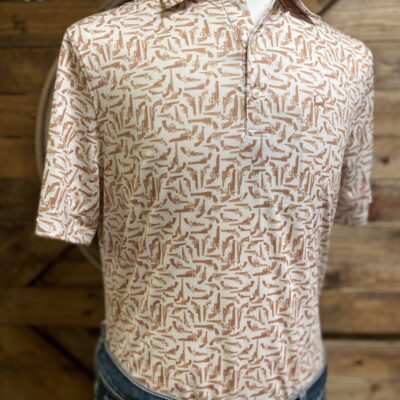 Mens Cinch S/S Arena Flex Polo Cream Pistol Print