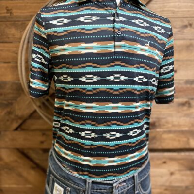 Mens Cinch S/S Arena Flex Polo Turquoise Aztec