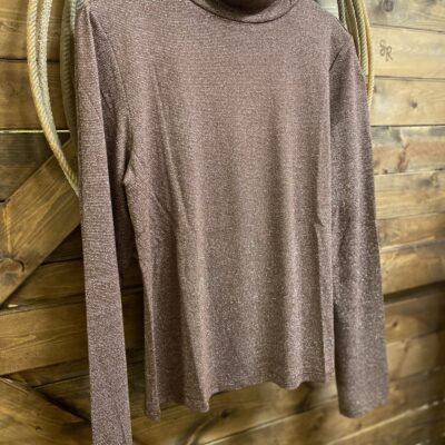 Womens Rock & Roll L/S Turtleneck Top Brown/Silver