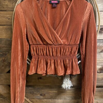 Womens Rock & Roll L/S Plisse Blouse Scarlet