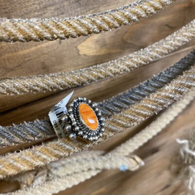 L. Yazzie Sterling Silver Dotted Orange Spiney ring